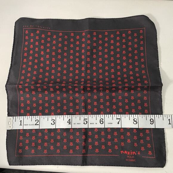 Maxims Pour Homme Small Pocket Square Pochette Scarf Black Red 9.5 x 9.5 Preppy - Picture 4 of 5